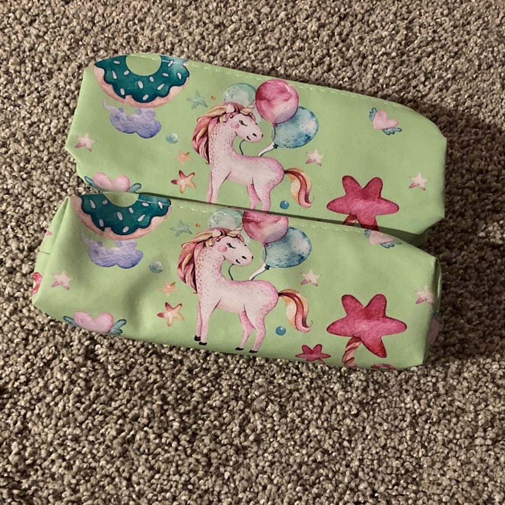 NEW 2 pack Unicorn Print Kids Pencil Case - Green
